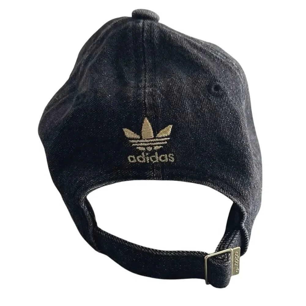 Adidas Baseball Hat Black‎ denim embroidered gold OSFA Casual Gym Yoga Hiking